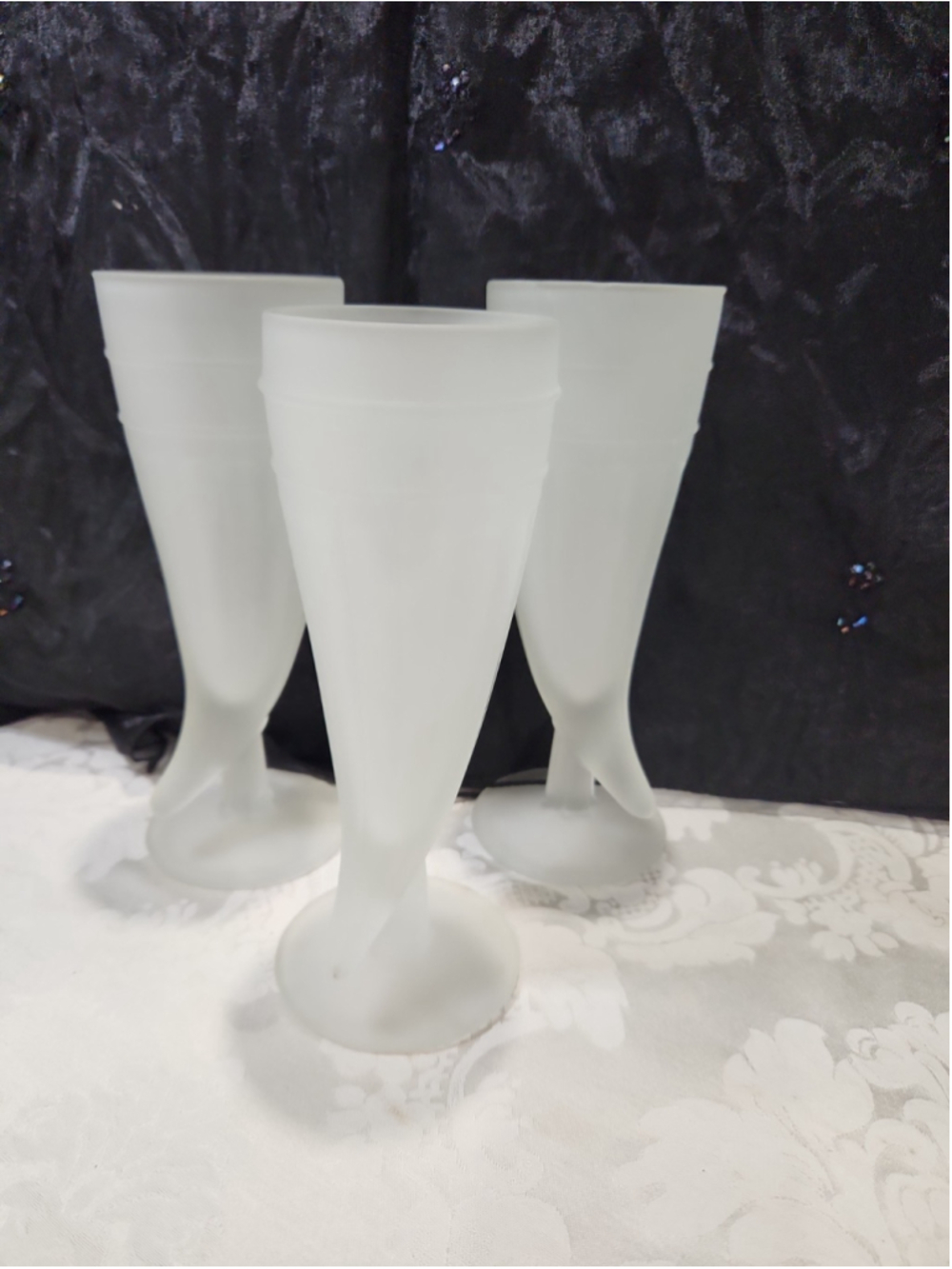 Vintage Indiana Glass Satin Frosted White Viking Powder Horn Pilsners - Lot of